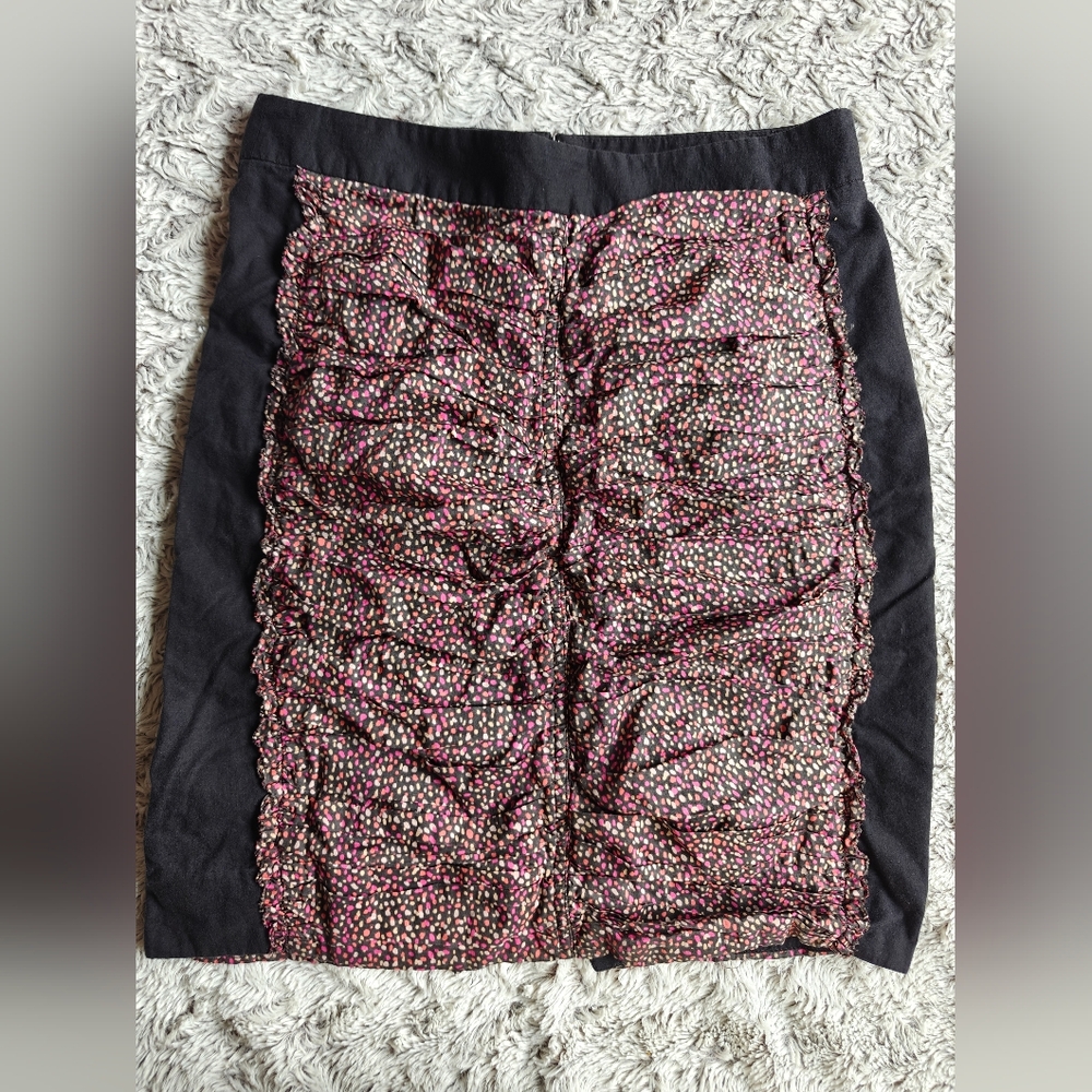 J Crew Ruched Black and Pink Confetti Skirt Size 2 Colorful Casual